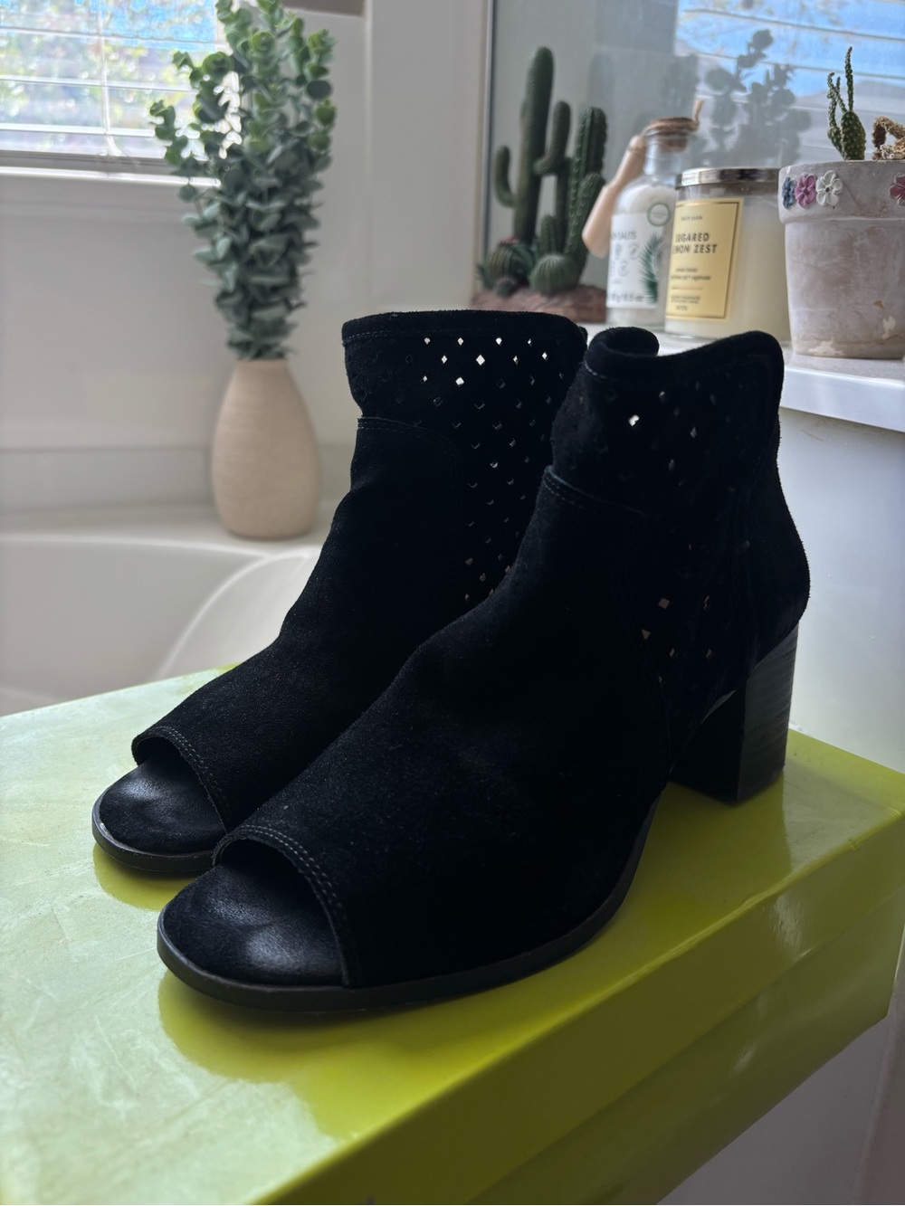 Gianni Bini Black Suede Open-Toe Ankle Booties